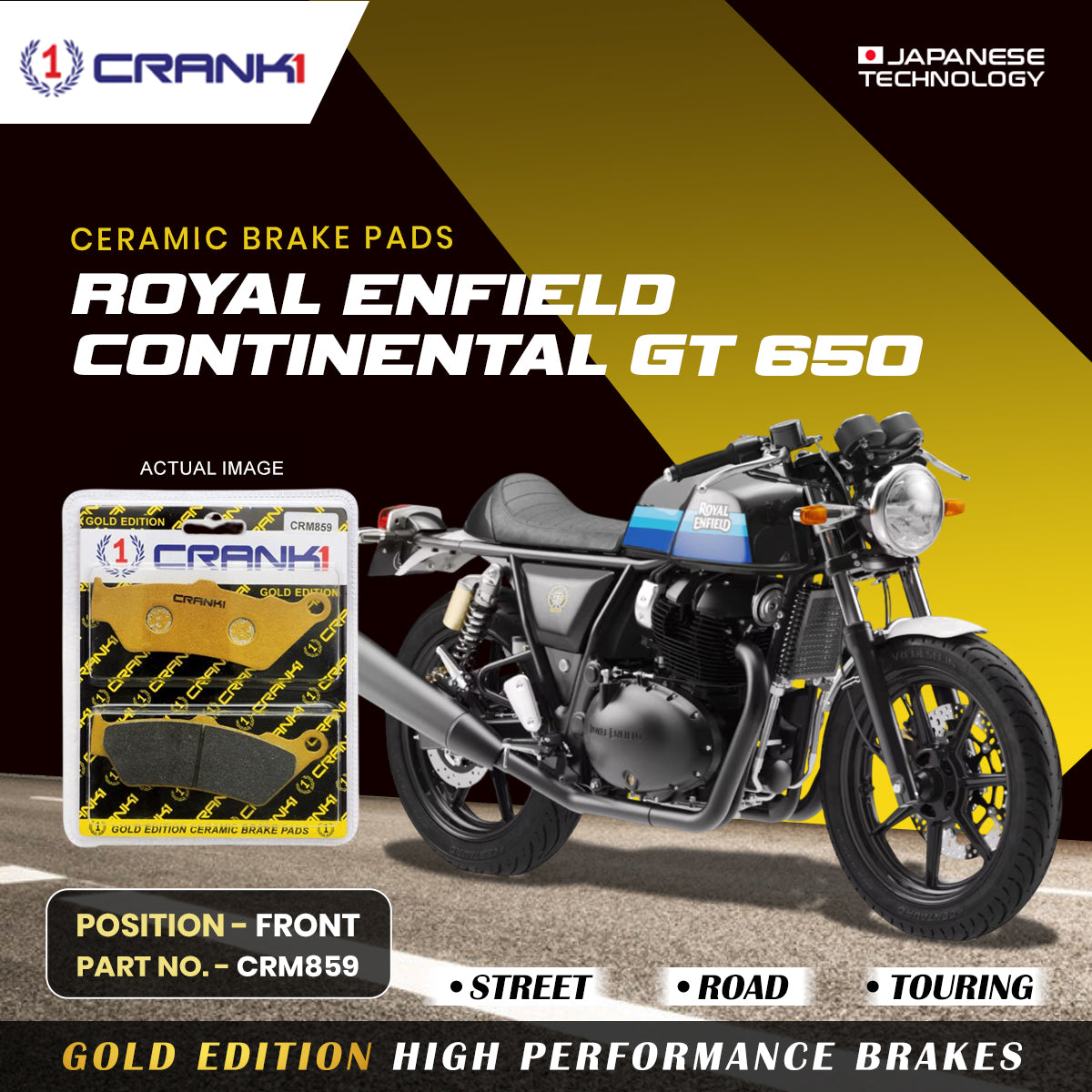 Ceramic Brake Pads For Royal Enfield Continental GT 650 Front CRM859 1 Set CRANK1