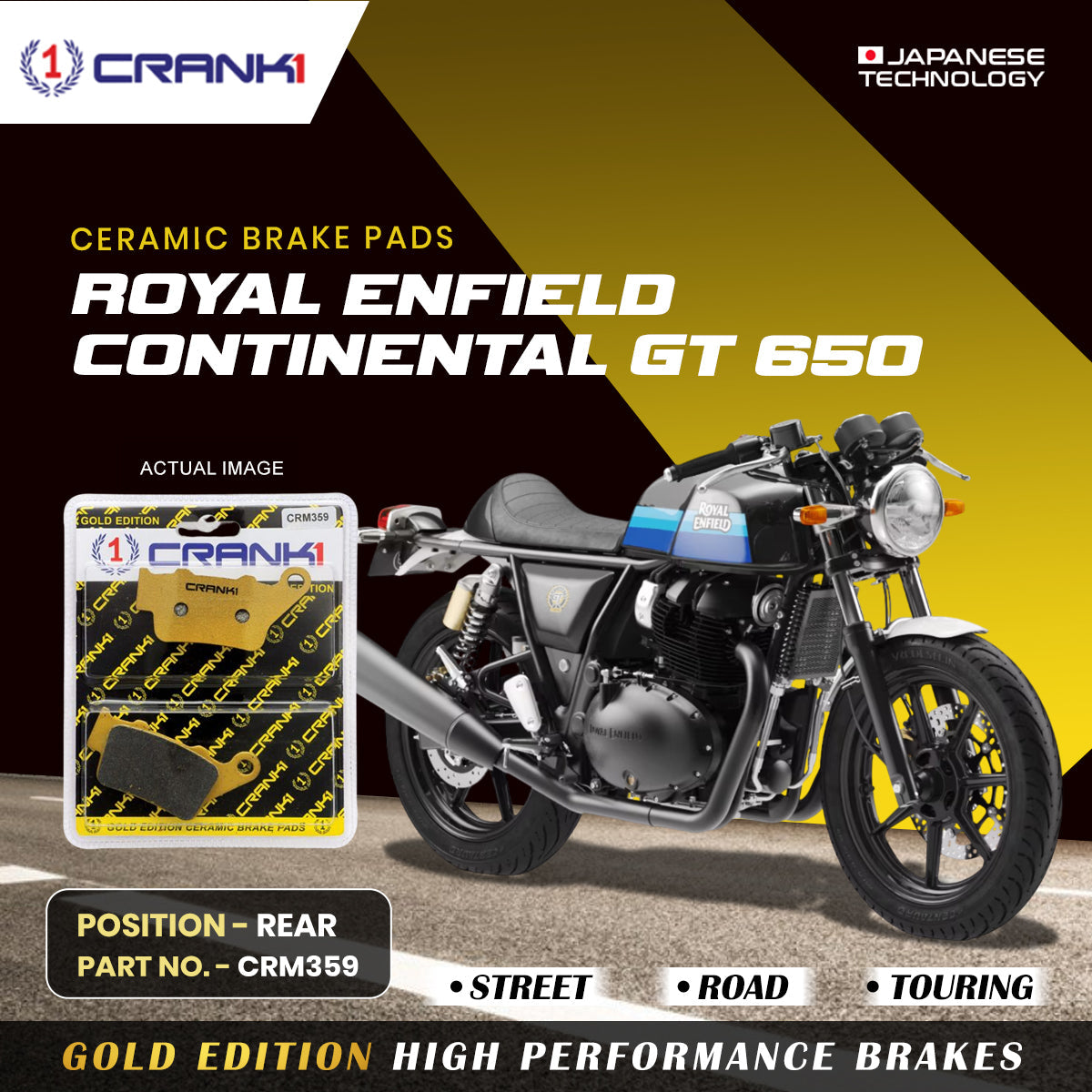 Ceramic Brake Pads For Royal Enfield Continental GT 650 Rear CRM359 1 Set CRANK1