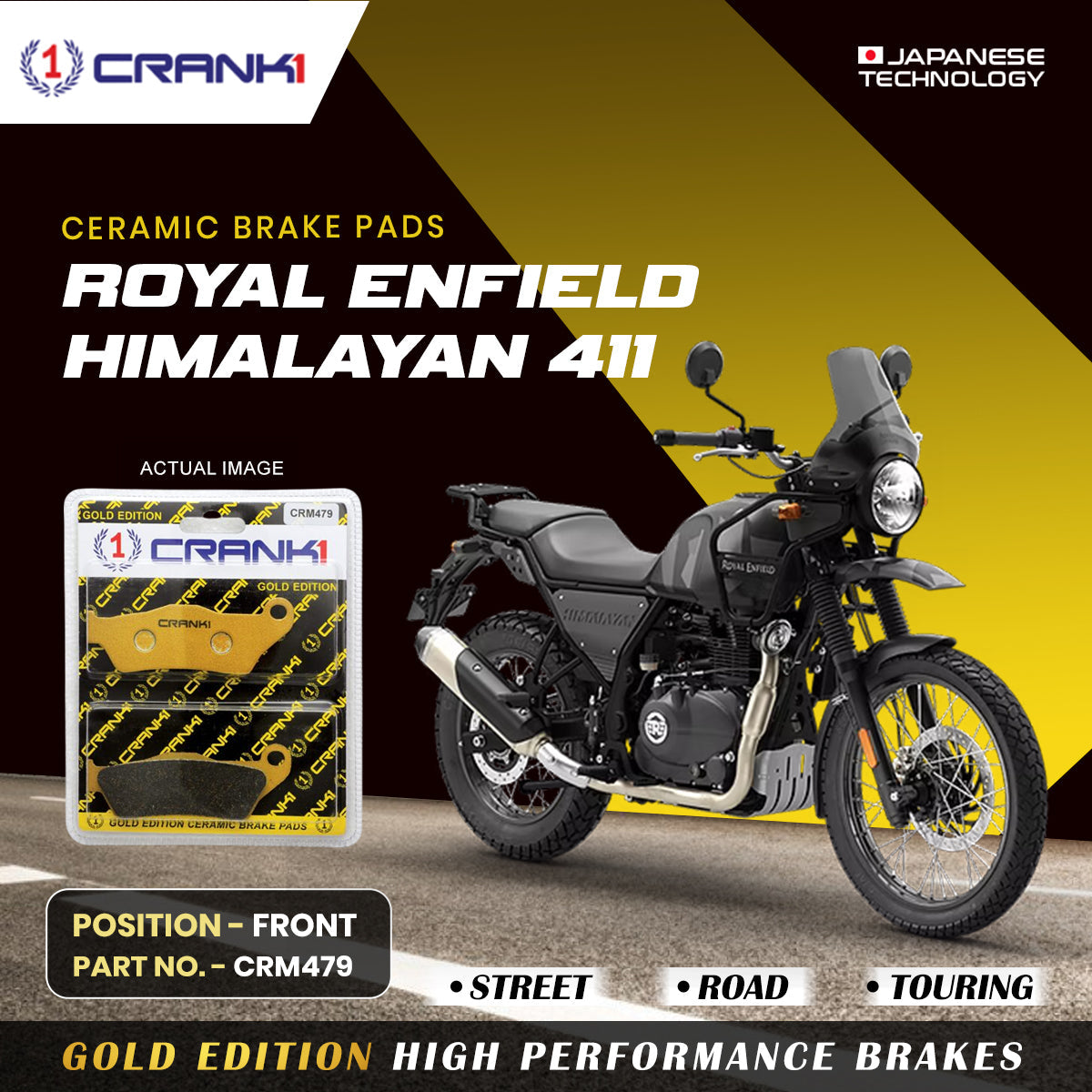 Ceramic Brake Pads For Royal Enfield Himalayan 411 Front CRM479 1 Set CRANK1