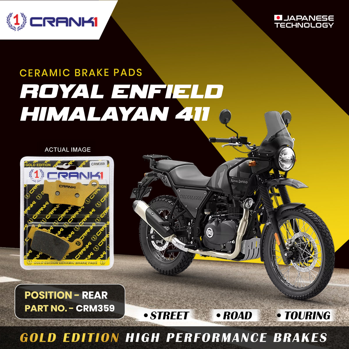 Ceramic Brake Pads For Royal Enfield Himalayan 411 Rear CRM359 1 Set CRANK1