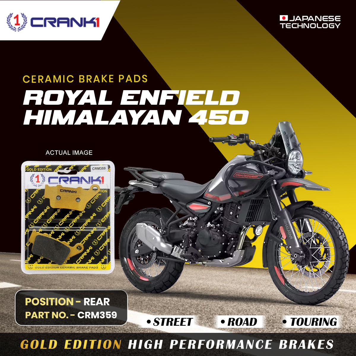 Ceramic Brake Pads For Royal Enfield Himalayan 450 Rear CRM359 1 Set CRANK1