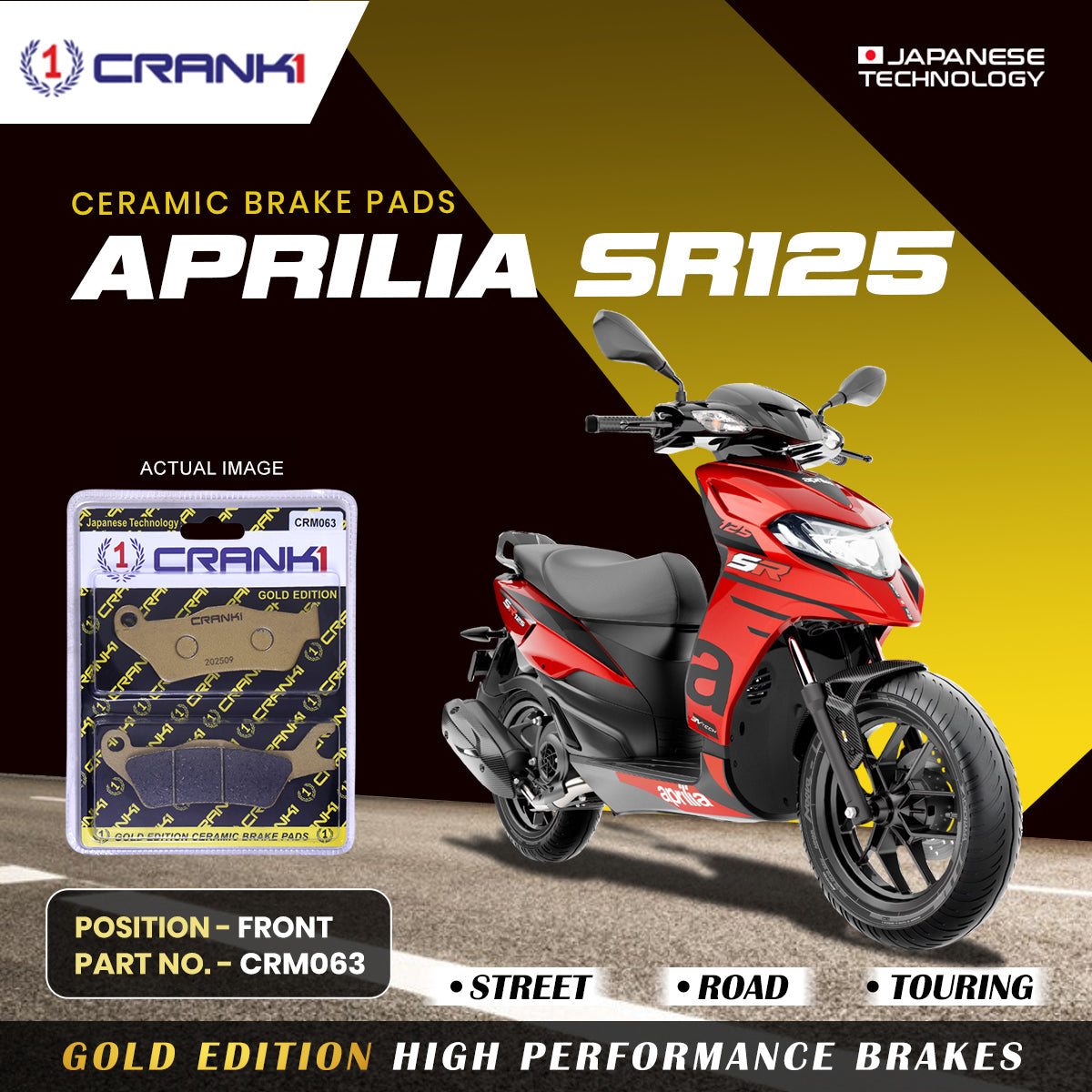Ceramic Brake Pads For Aprilia SR125 Front CRM063 1 Set CRANK1