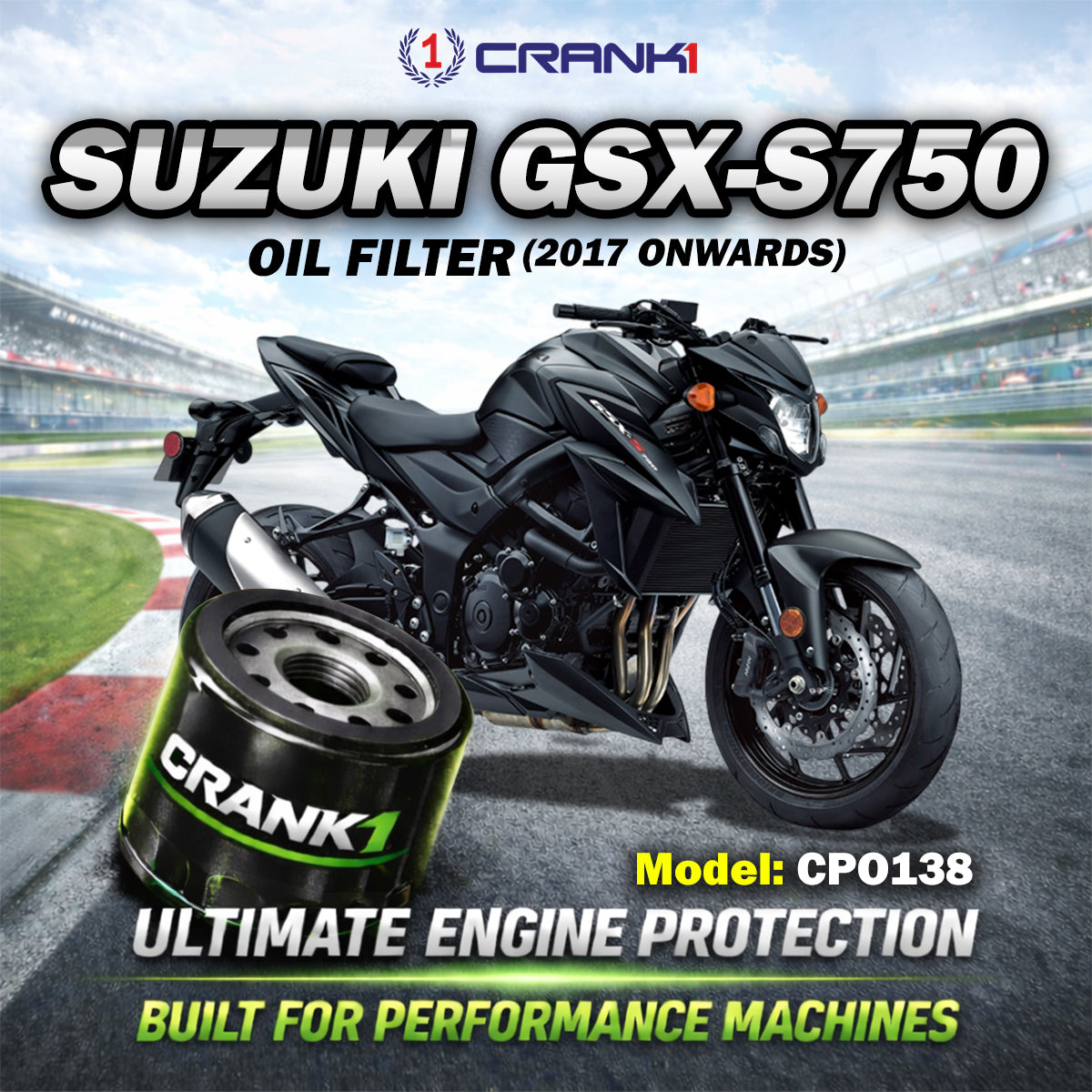 Oil Filter For Suzuki GSX-S750 2017 Onwards - CPO138 - CRANK1
