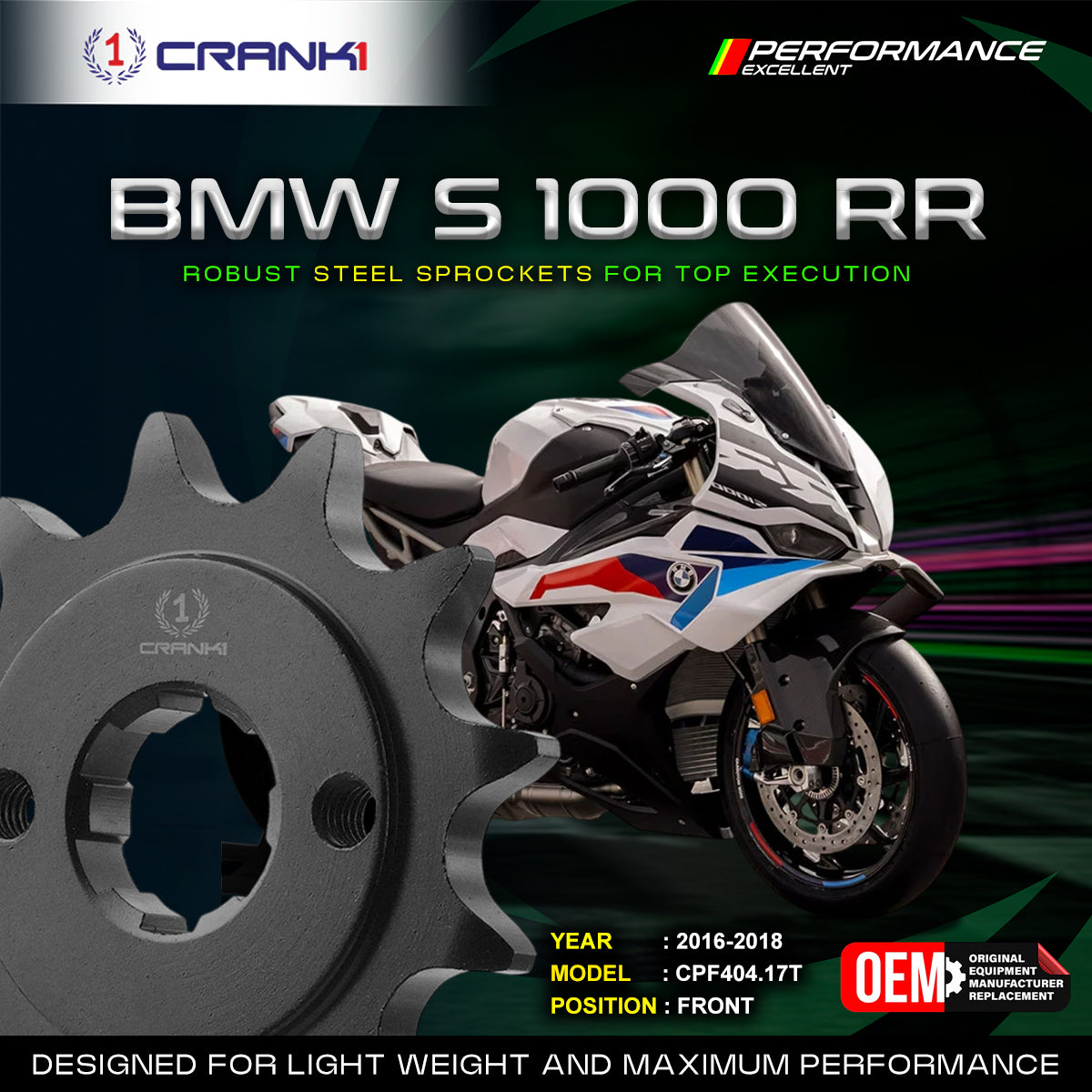 Sprocket For BMW S 1000 RR 2016-2018 - Front - CPF404 17T - CRANK1
