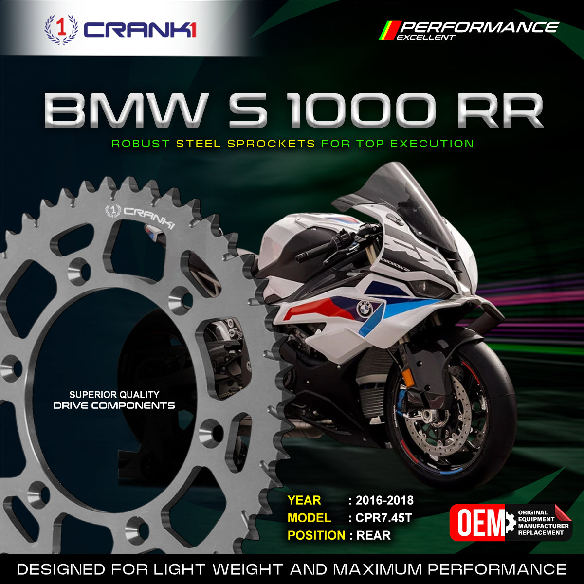 Sprocket For BMW S 1000 RR 2016-2018 - Rear - CPR7 45T - CRANK1