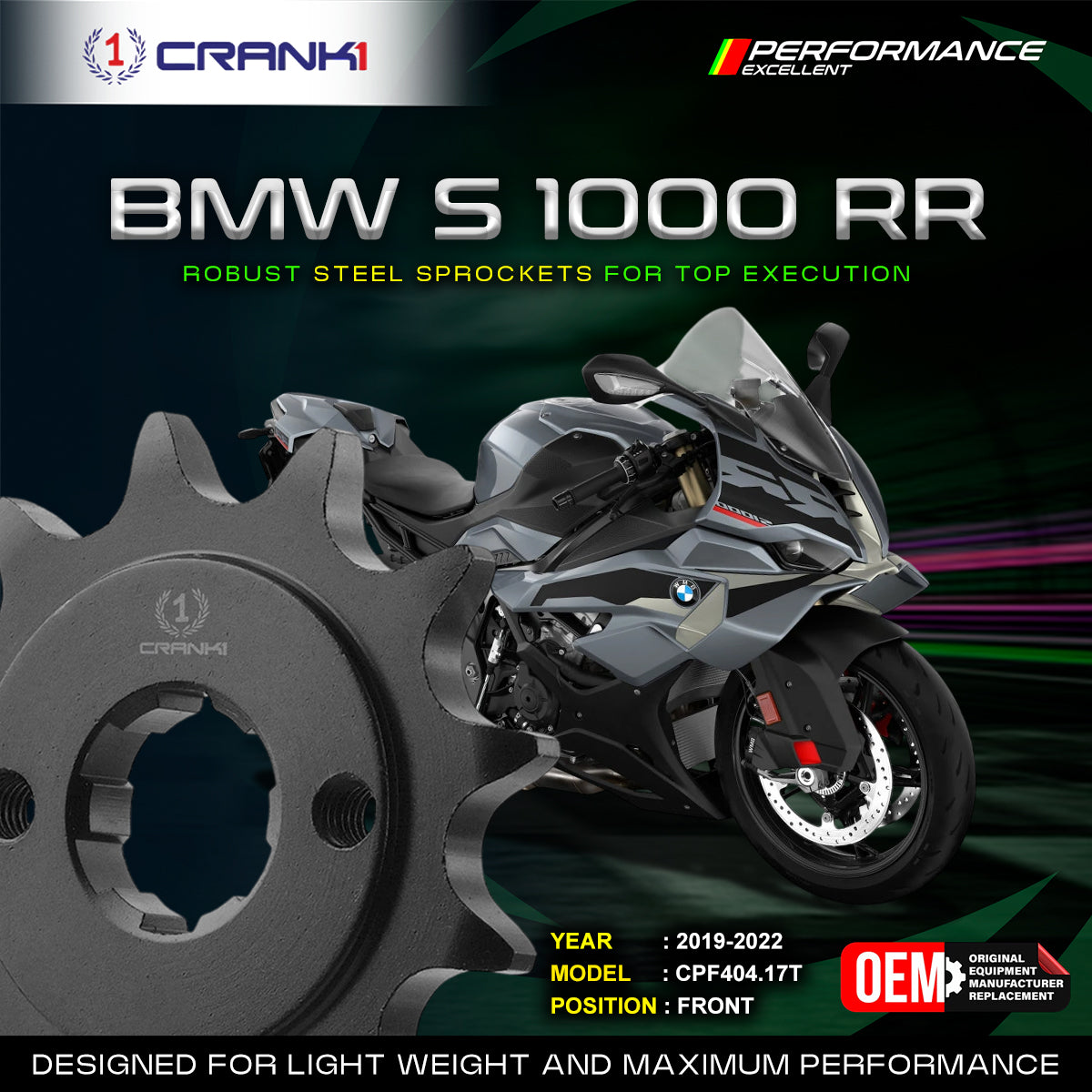 Sprocket For BMW S 1000 RR 2019-2022 - Front - CPF404 17T - CRANK1