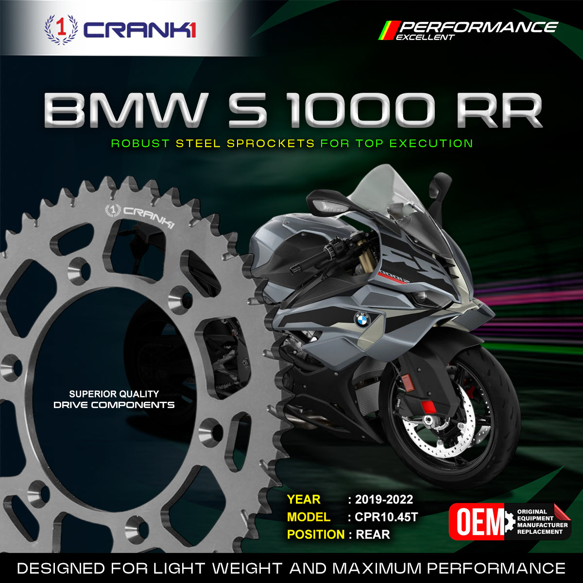 Sprocket For BMW S 1000 RR 2019-2022 - Rear - CPR10 45T - CRANK1