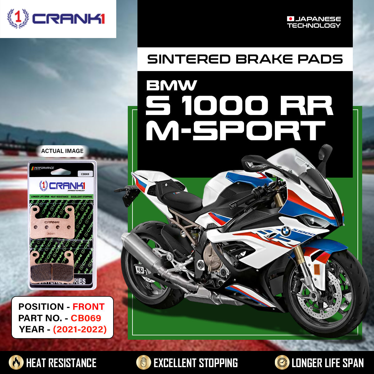 Sintered Brake Pads For BMW S 1000 RR M-Sport 2021-2022 - Front - CB069 - 2 Sets Required - CRANK1