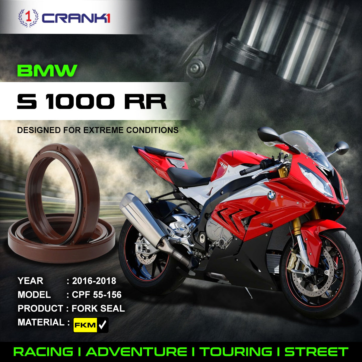 Fork Oil Seals Pair For BMW S 1000 RR 2016-2018 - CPF55-156 - CRANK1