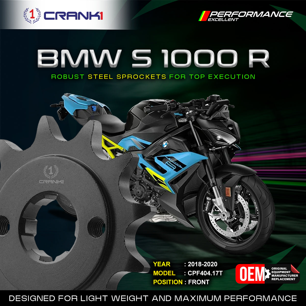 Sprocket For BMW S 1000 R 2018-2020 - Front - CPF404 17T - CRANK1