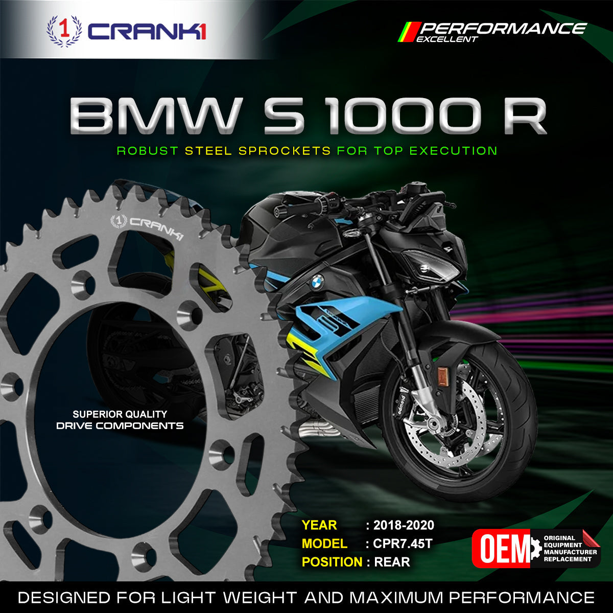 Sprocket For BMW S 1000 R 2018-2020 - Rear - CPR7 45T - CRANK1