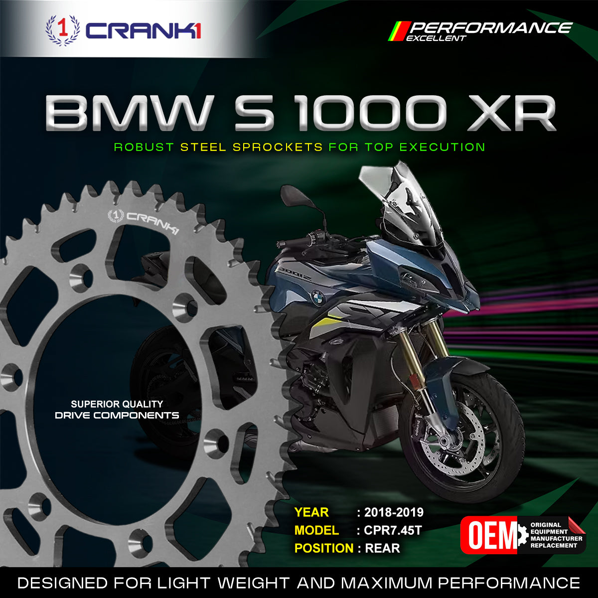 Sprocket For BMW S 1000 XR 2018-2019 - Rear - CPR7 45T - CRANK1