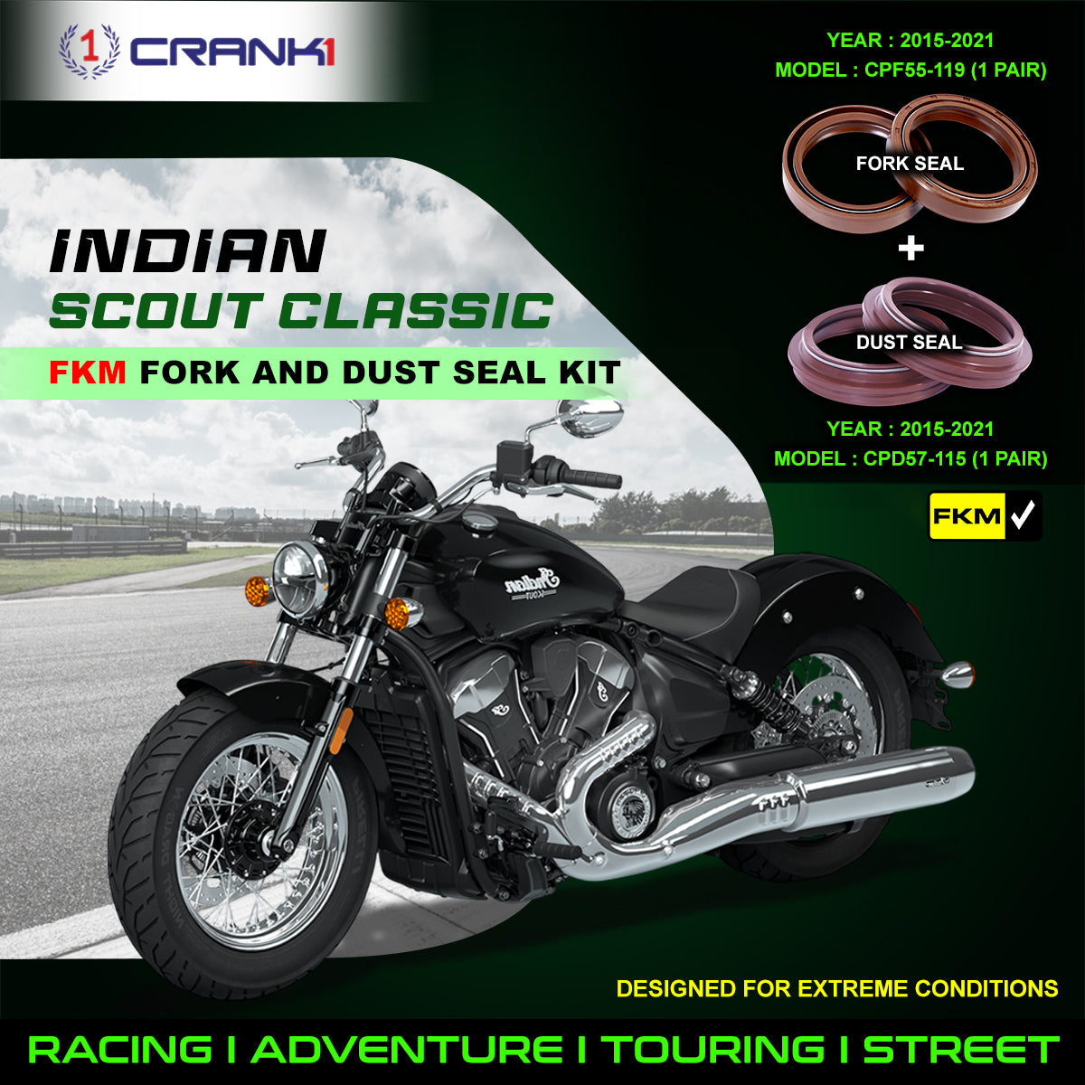Fork And Dust Seals Kit For Indian Scout 2015-2021 - CRANK1