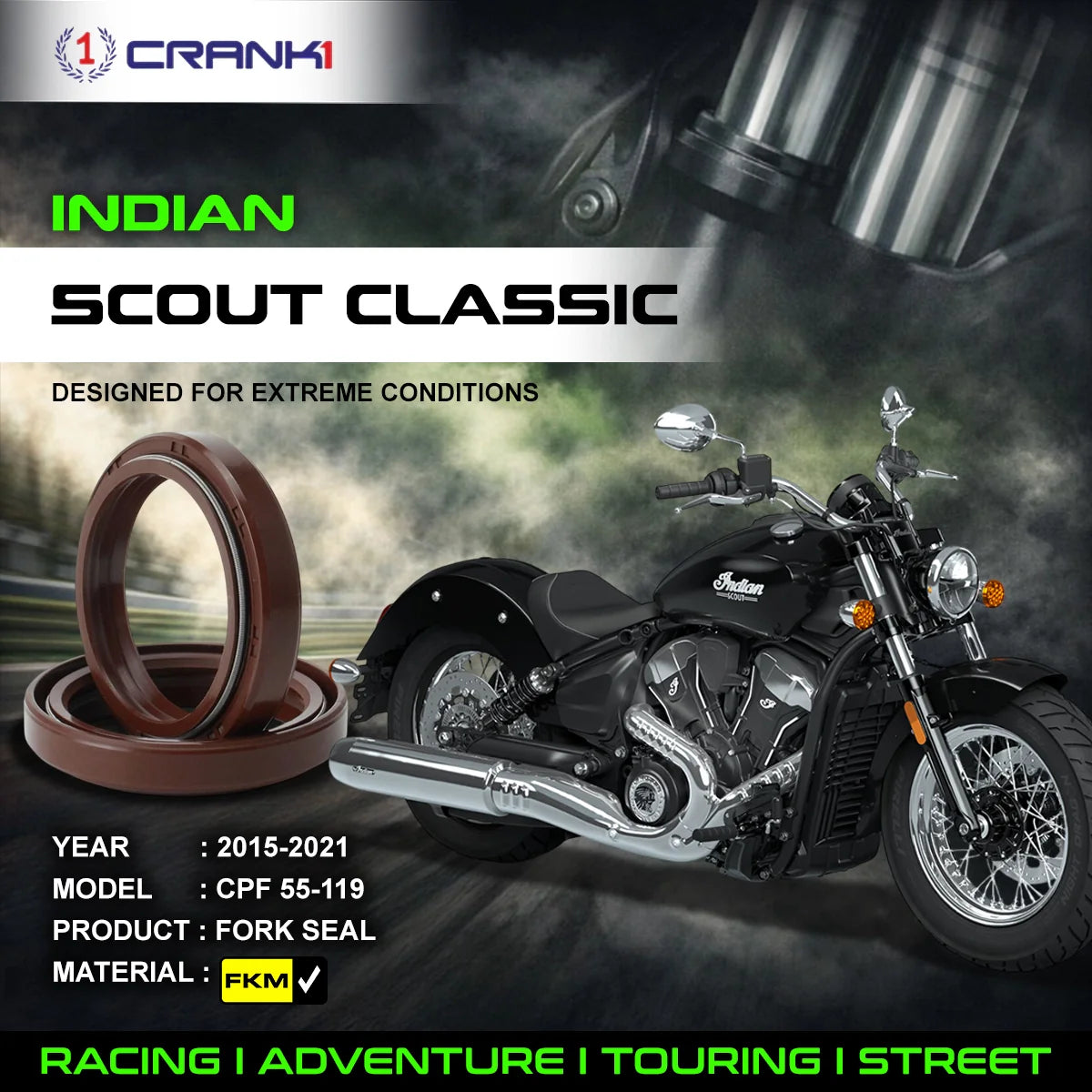 Fork Oil Seals Pair For Indian Scout 2015-2021 - CPF55-119 - CRANK1