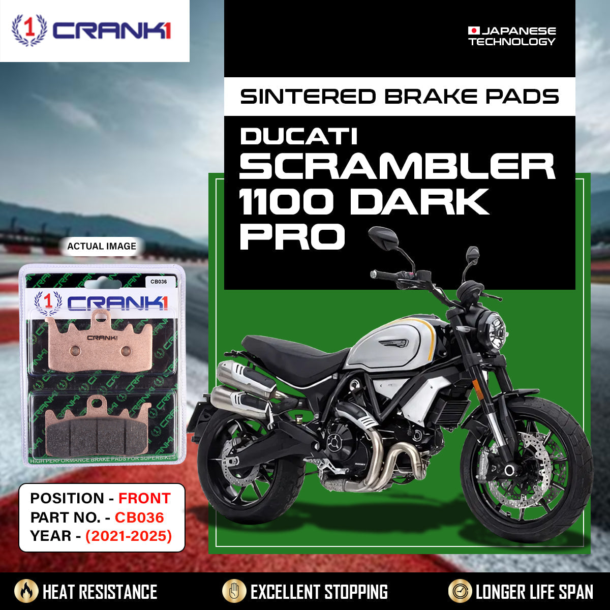Sintered Brake Pads For Ducati Scrambler 1100 Dark Pro 2021-2025 - Front - CB036 - 2 Sets - CRANK1