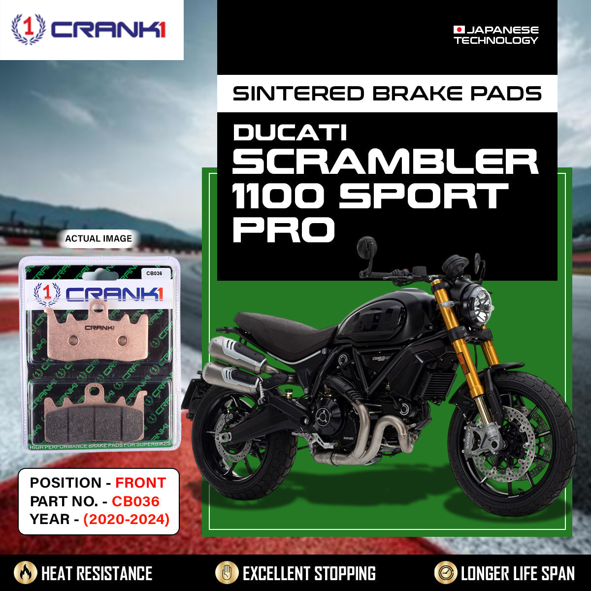 Sintered Brake Pads For Ducati Scrambler 1100 Sport Pro 2020-2024 - Front - CB036 - 2 Sets - CRANK1