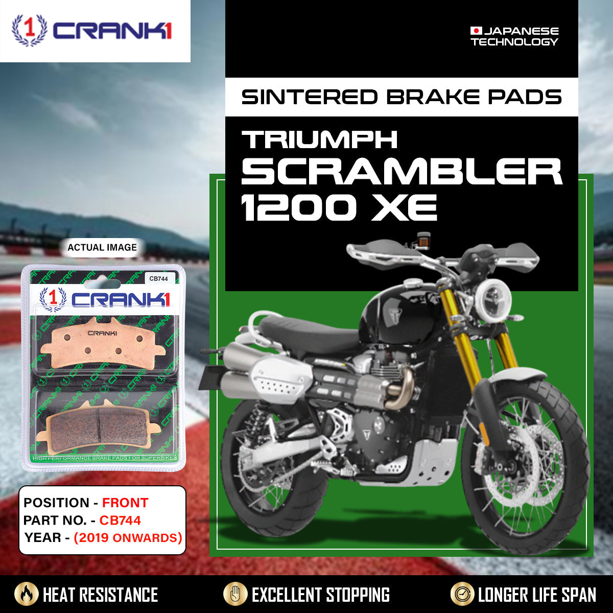 Sintered Brake Pads For Triumph Scrambler 1200 XE 2019 Onwards - Front - CB744 - 2 Sets - CRANK1