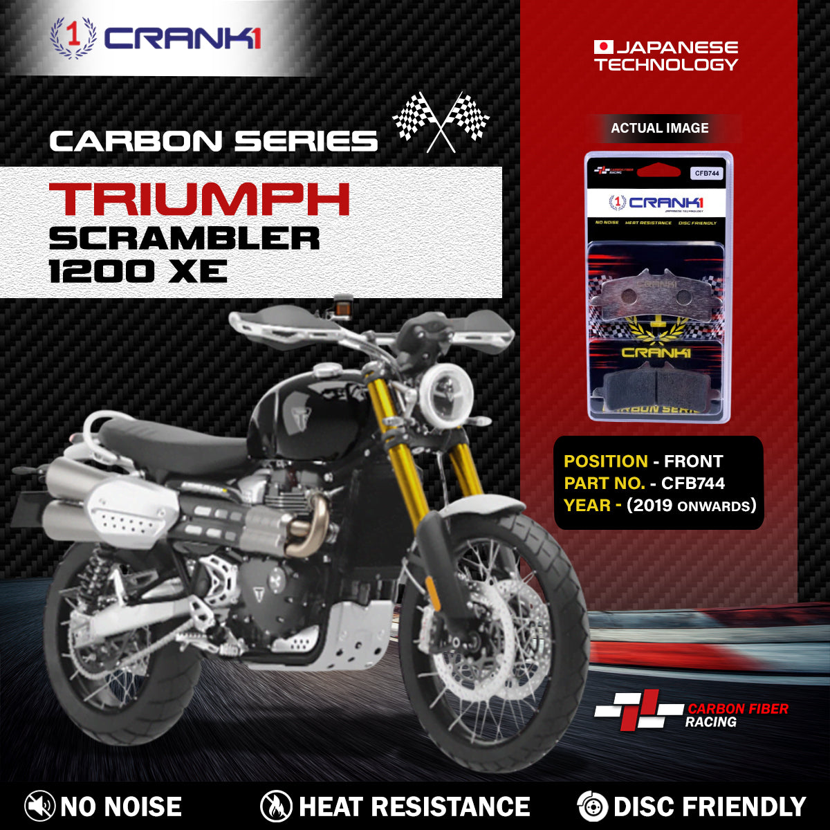 Carbon Brake Pads For Triumph Scrambler 1200 XE 2019 Onwards - Front - CFB744 - 2 Sets - CRANK1