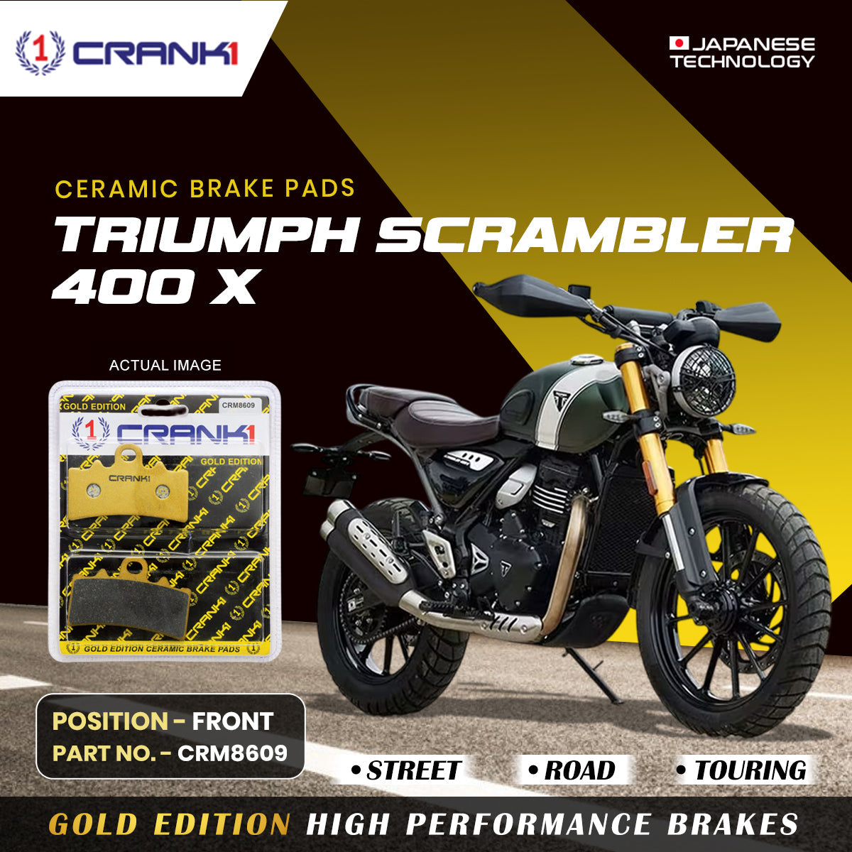 Ceramic Brake Pads For Triumph Scrambler 400 X Front CRM8609 1 Set CRANK1