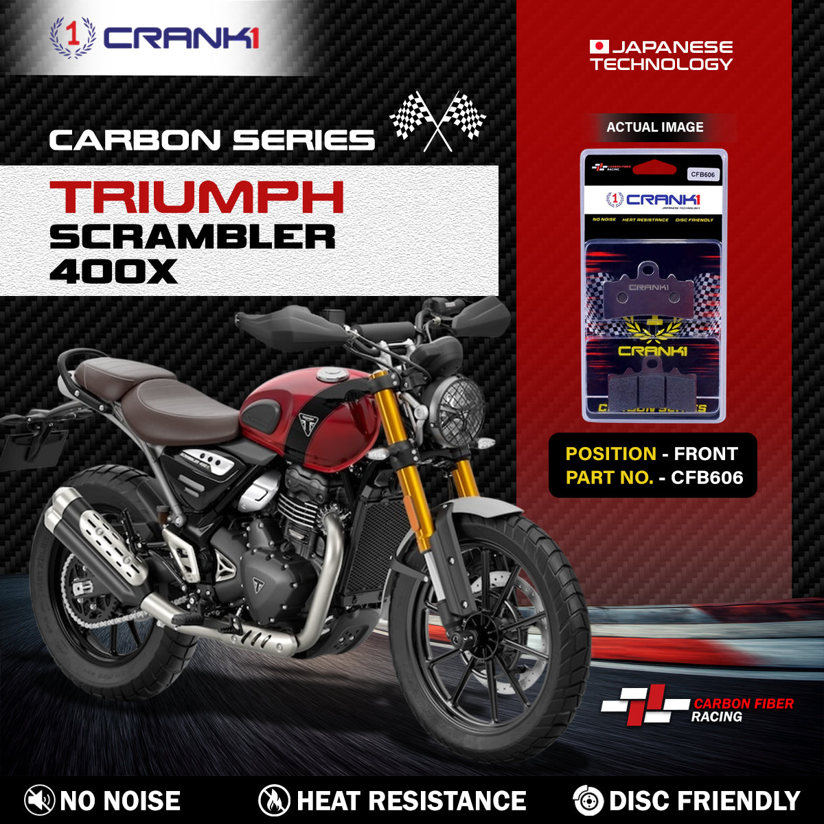 Carbon Brake Pads For Triumph Scrambler 400X - Front - CFB606 - 1 Set - CRANK1