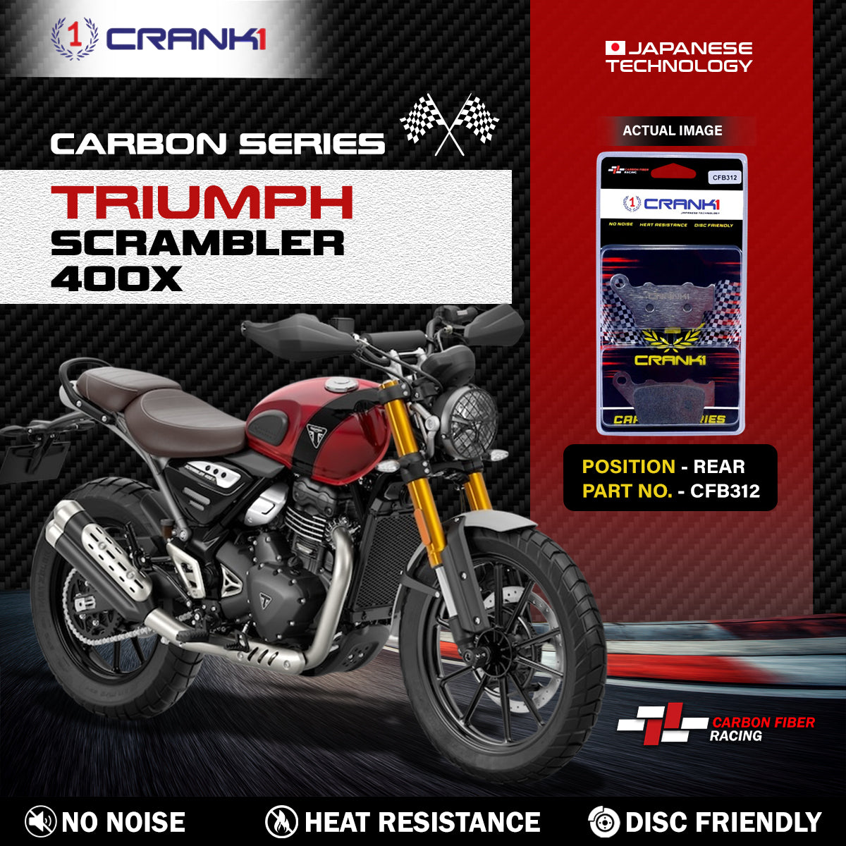 Carbon Brake Pads For Triumph Scrambler 400X - Rear - CFB312 - 1 Set - CRANK1