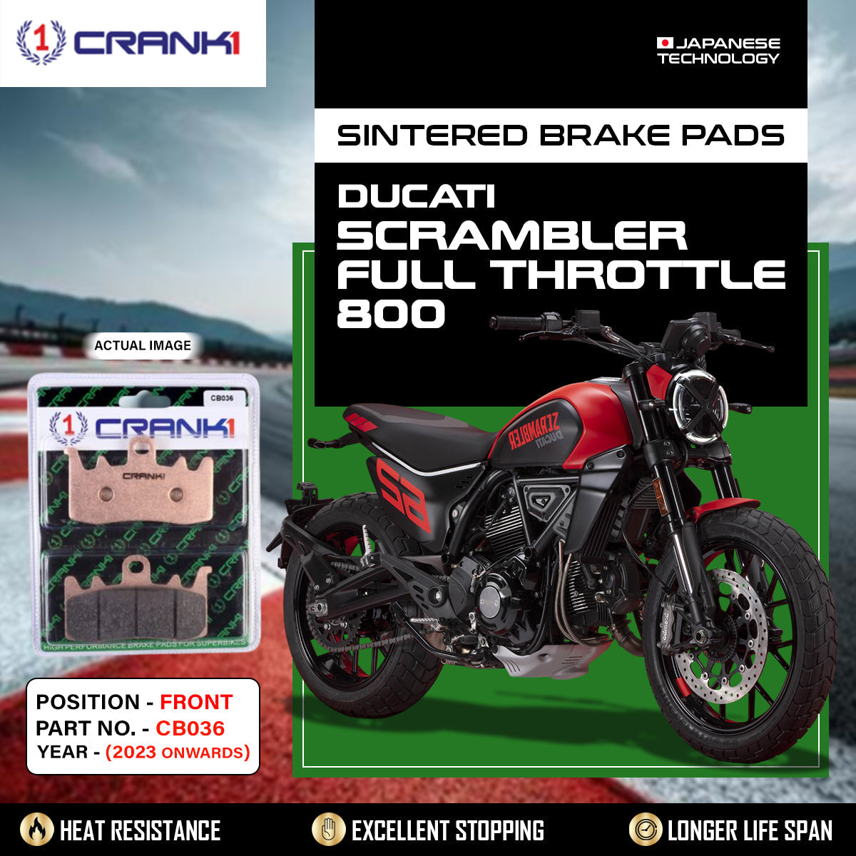 Sintered Brake Pads For Ducati Scrambler Full Throttle 800 2023 Onwards - Front - CB036 - 2 Sets - CRANK1