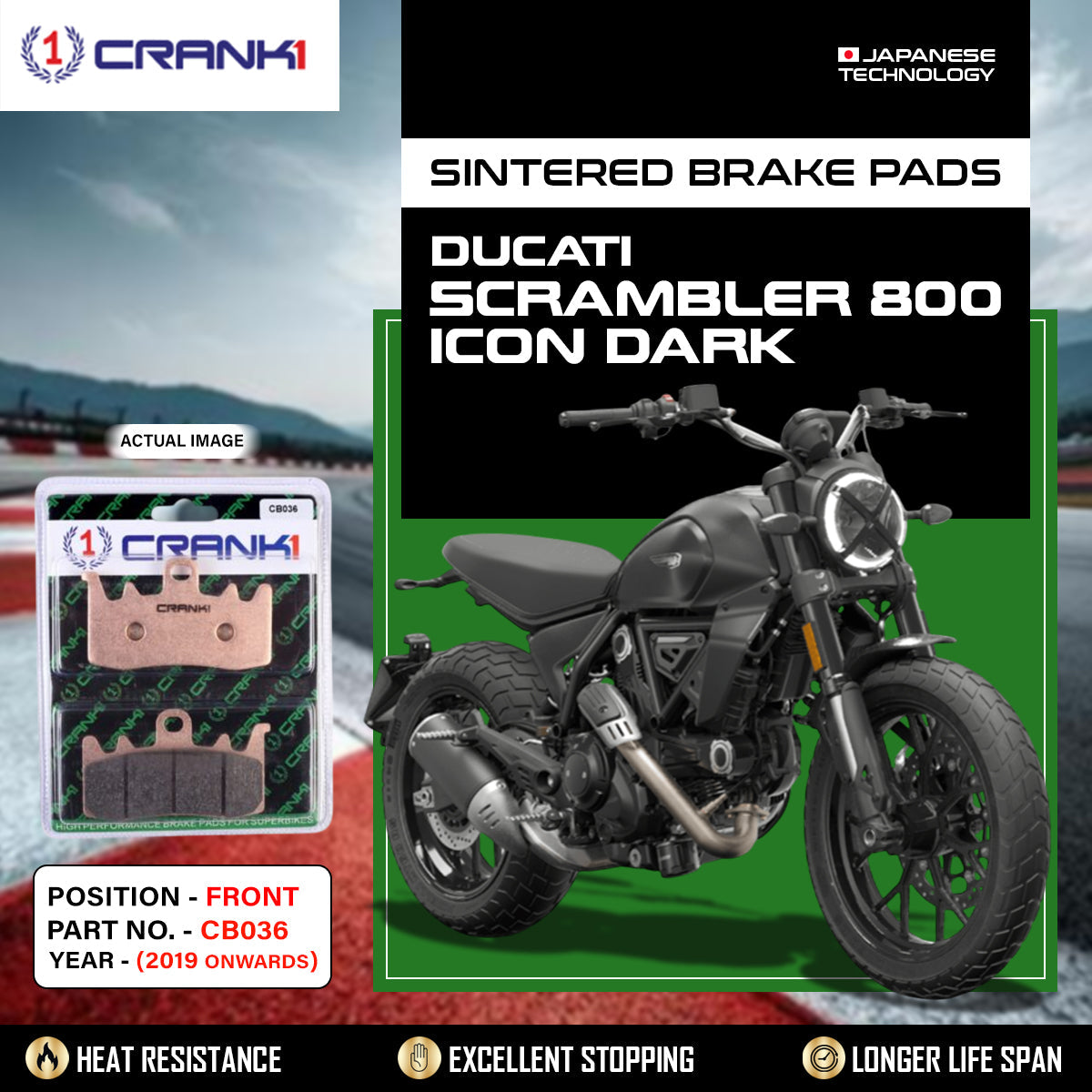 Sintered Brake Pads For Ducati Scrambler 800 Icon Dark 2019 Onwards - Front - CB036 - 2 Sets - CRANK1