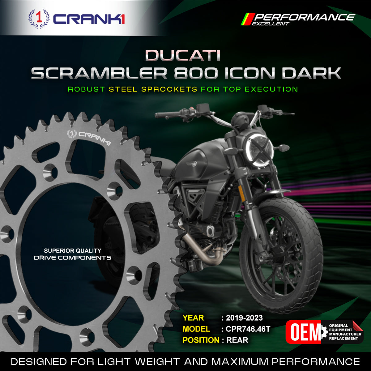 Sprocket For Ducati Scrambler 800 Icon Dark 2019-2023 - Rear - CPR746 46T - CRANK1