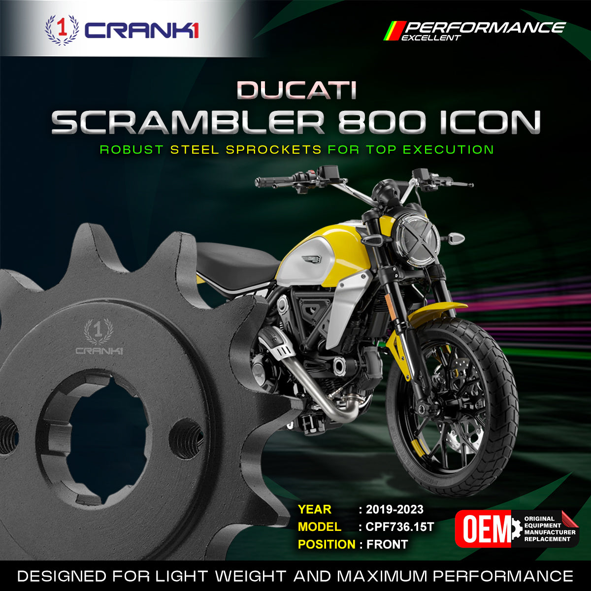 Sprocket For Ducati Scrambler 800 Icon 2019-2023 - Front - CPF736 15T - CRANK1