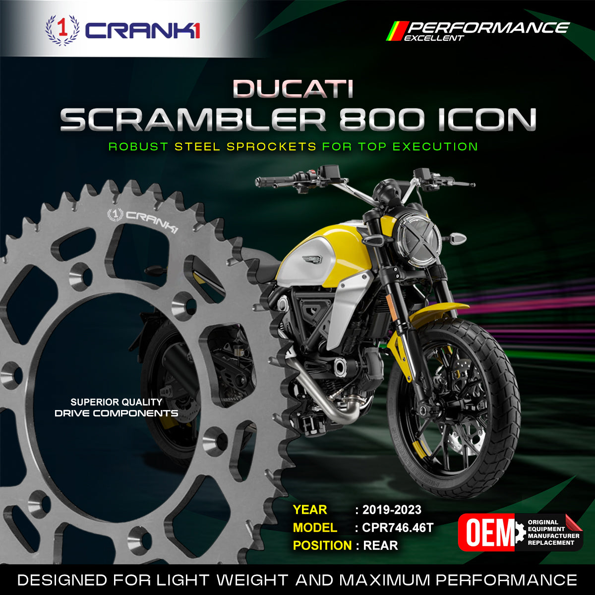 Sprocket For Ducati Scrambler 800 Icon 2019-2023 - Rear - CPR746 46T - CRANK1