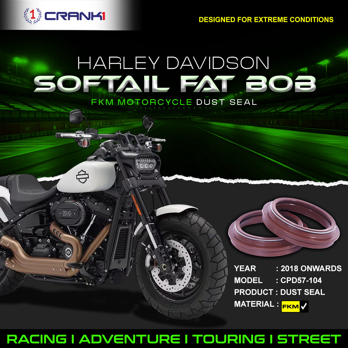 Fork Dust Seals Pair For Harley Davidson Softail Fat Bob 2018 Onwards - CPD57-104 - CRANK1
