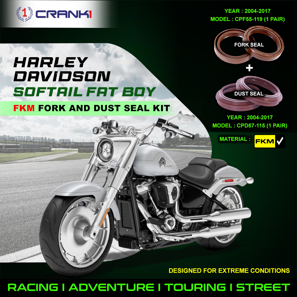 Fork And Dust Seals Kit For Harley Davidson Softail Fat Boy 2004-2017 - CRANK1