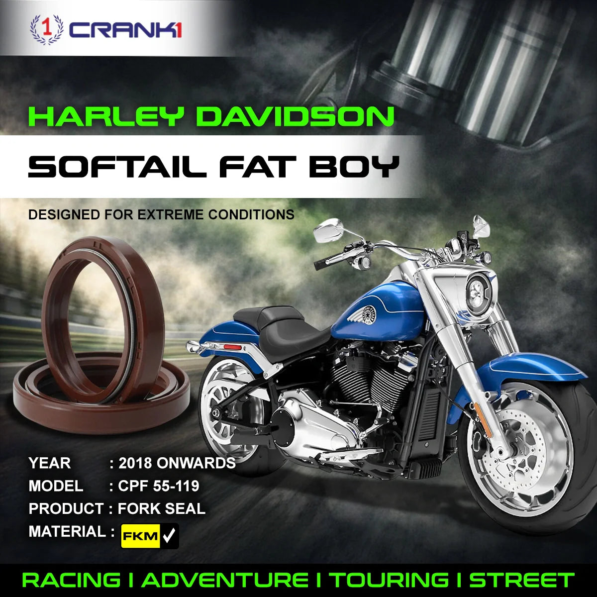 Fork Oil Seals Pair For Harley Davidson Softail Fat Boy 2018 Onwards - CPF55-119 - CRANK1
