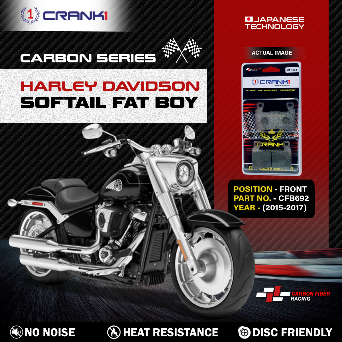 Carbon Brake Pads For Harley Davidson Softail Fat Boy 2015-2017 - Front - CFB692 - 1 Set - CRANK1