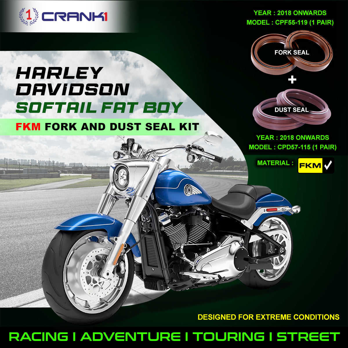 Fork And Dust Seals Kit For Harley Davidson Softail Fat Boy 2018 Onwards - CRANK1