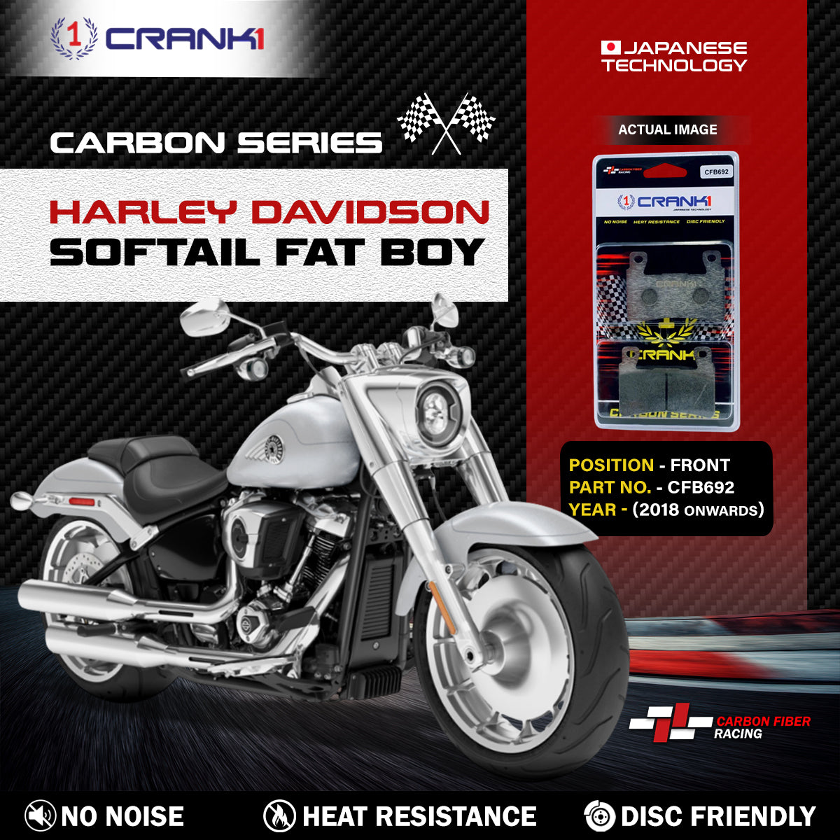 Carbon Brake Pads For Harley Davidson Softail Fat Boy 2018 Onwards - Front - CFB692 - 1 Set - CRANK1