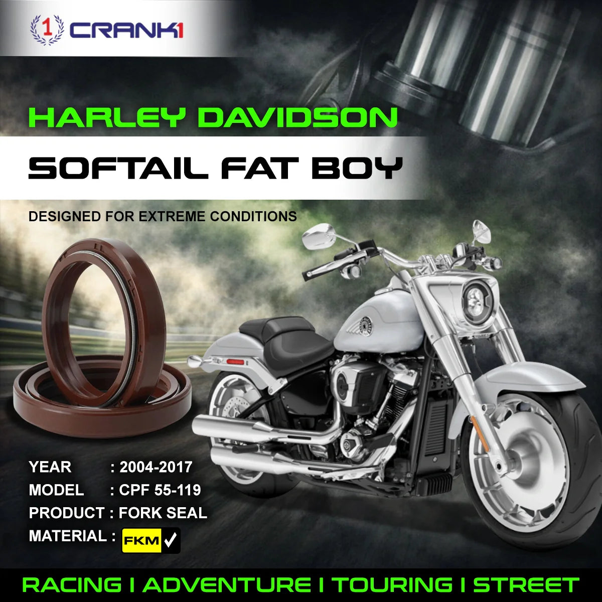 Fork Oil Seals Pair For Harley Davidson Softail Fat Boy 2004-2017 - CPF55-119 - CRANK1