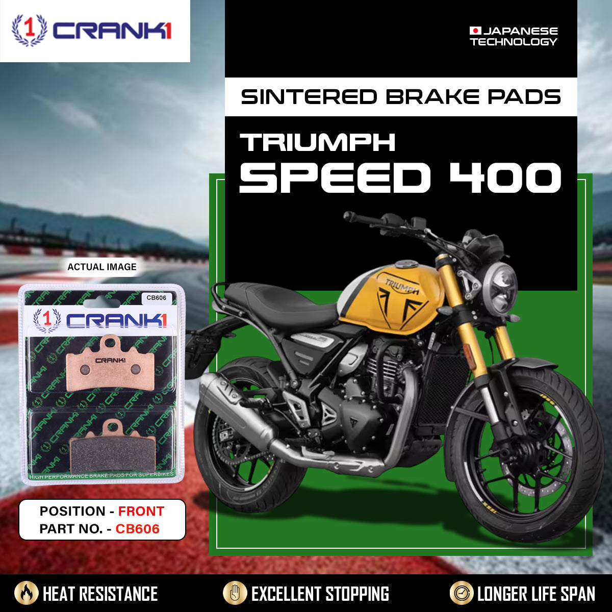 Sintered Brake Pads For Triumph Speed 400 - Front - CB606 - 1 Set - CRANK1