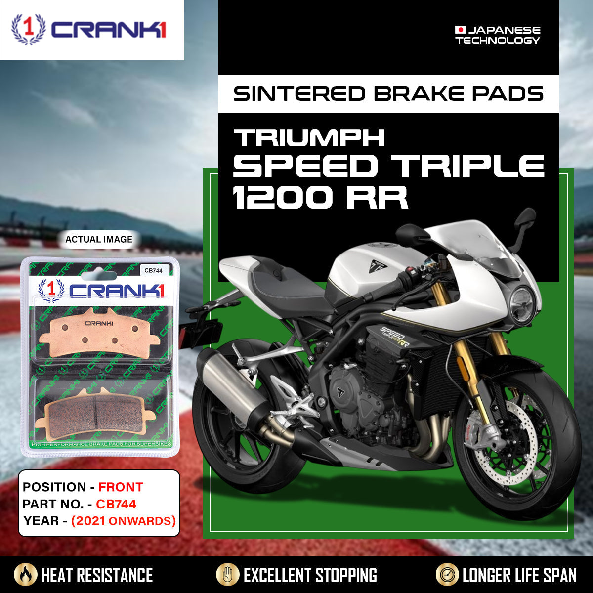 Sintered Brake Pads For Triumph Speed Triple 1200 RR 2021 Onwards - Front - CB744 - 2 Sets - CRANK1