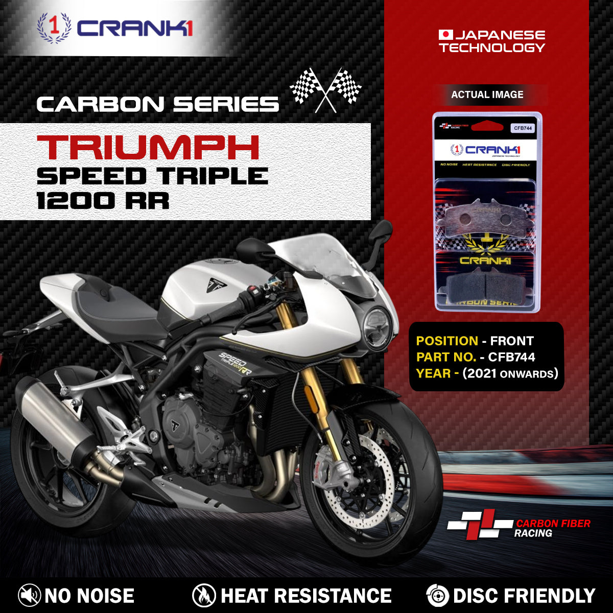 Carbon Brake Pads For Triumph Speed Triple 1200 RR 2021 Onwards - Front - CFB744 - 2 Sets - CRANK1