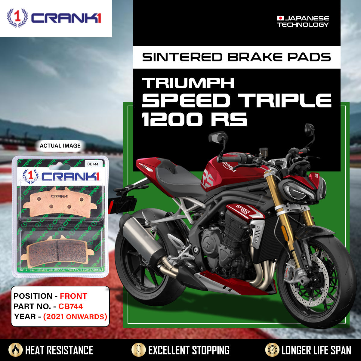 Sintered Brake Pads For Triumph Speed Triple 1200 RS 2021 Onwards - Front - CB744 - 2 Sets - CRANK1