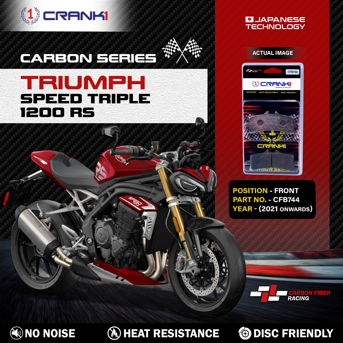 Carbon Brake Pads For Triumph Speed Triple 1200 RS 2021 Onwards - Front - CFB744 - 2 Sets - CRANK1
