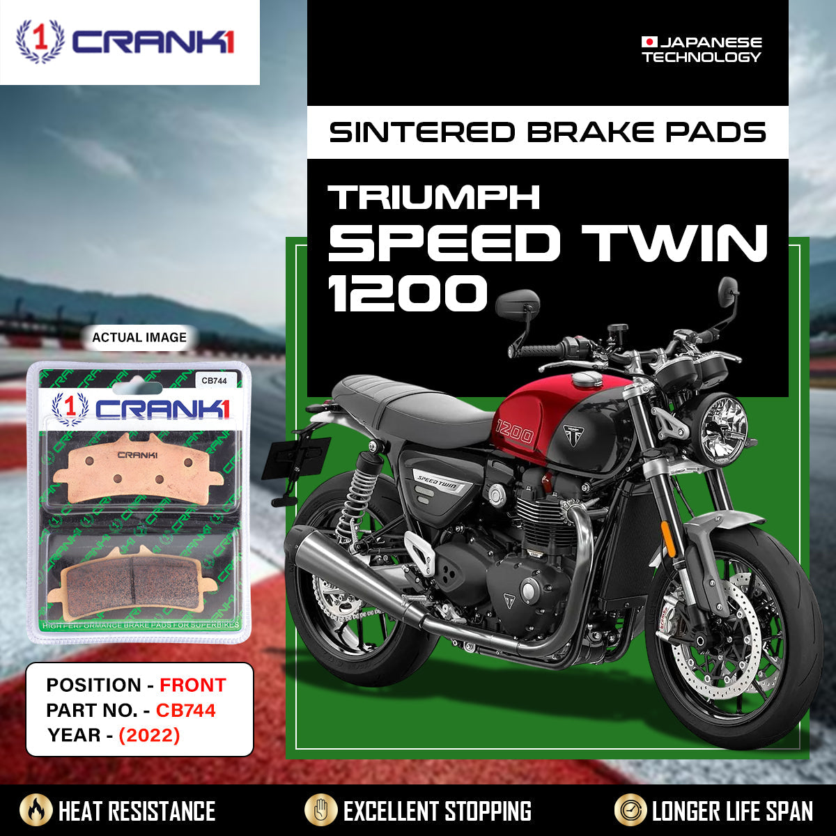 Sintered Brake Pads For Triumph Speed Twin 1200 2022 - Front - CB744 - 2 Sets - CRANK1