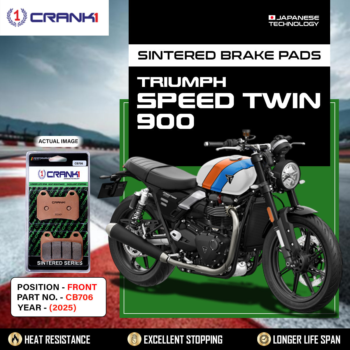 Sintered Brake Pads For Triumph Speed Twin 900 2025 - Front - CB706 - 2 Sets - CRANK1