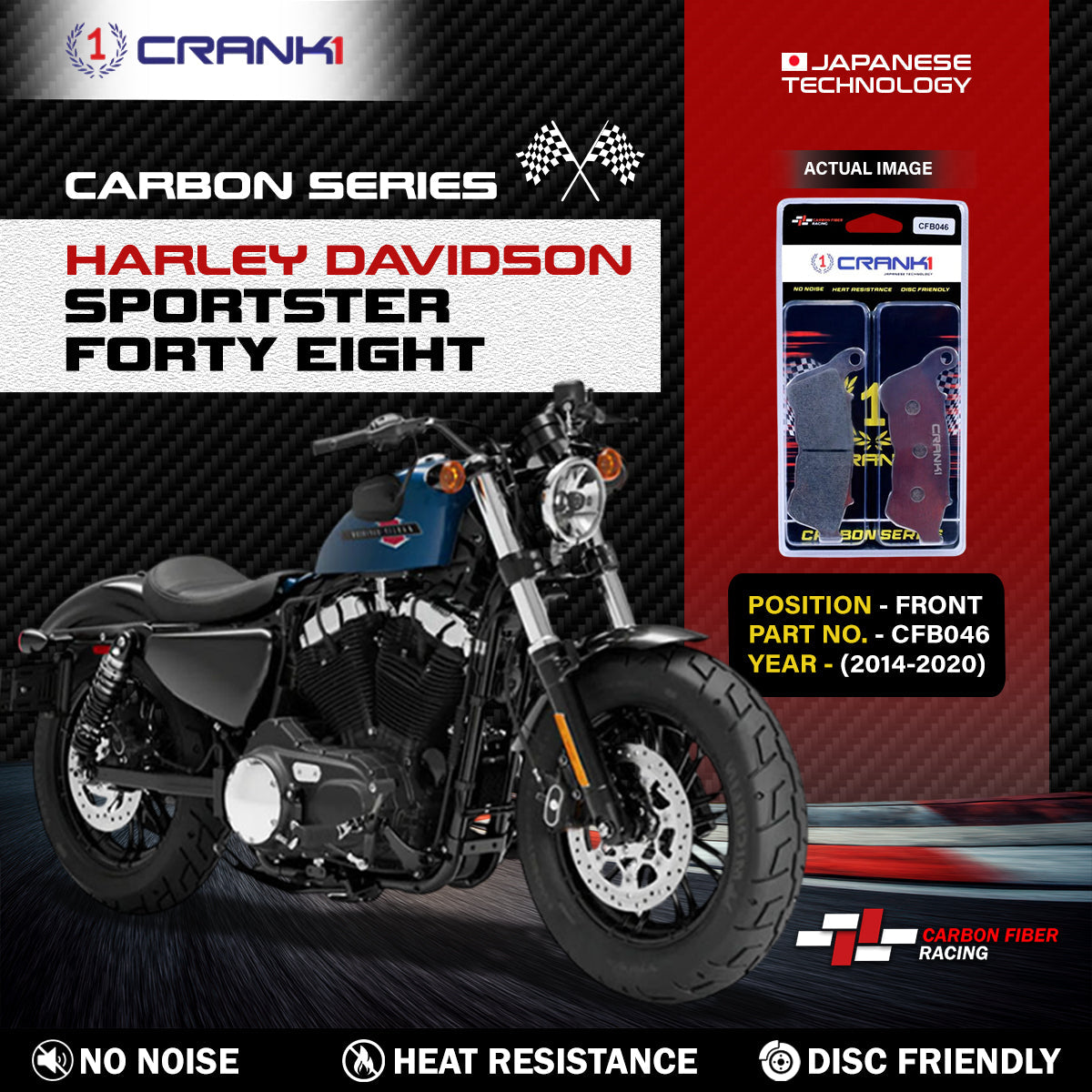 Carbon Brake Pads For Harley Davidson Sportster Forty Eight 2014-2020 - Front - CFB046 - 1 Set - CRANK1