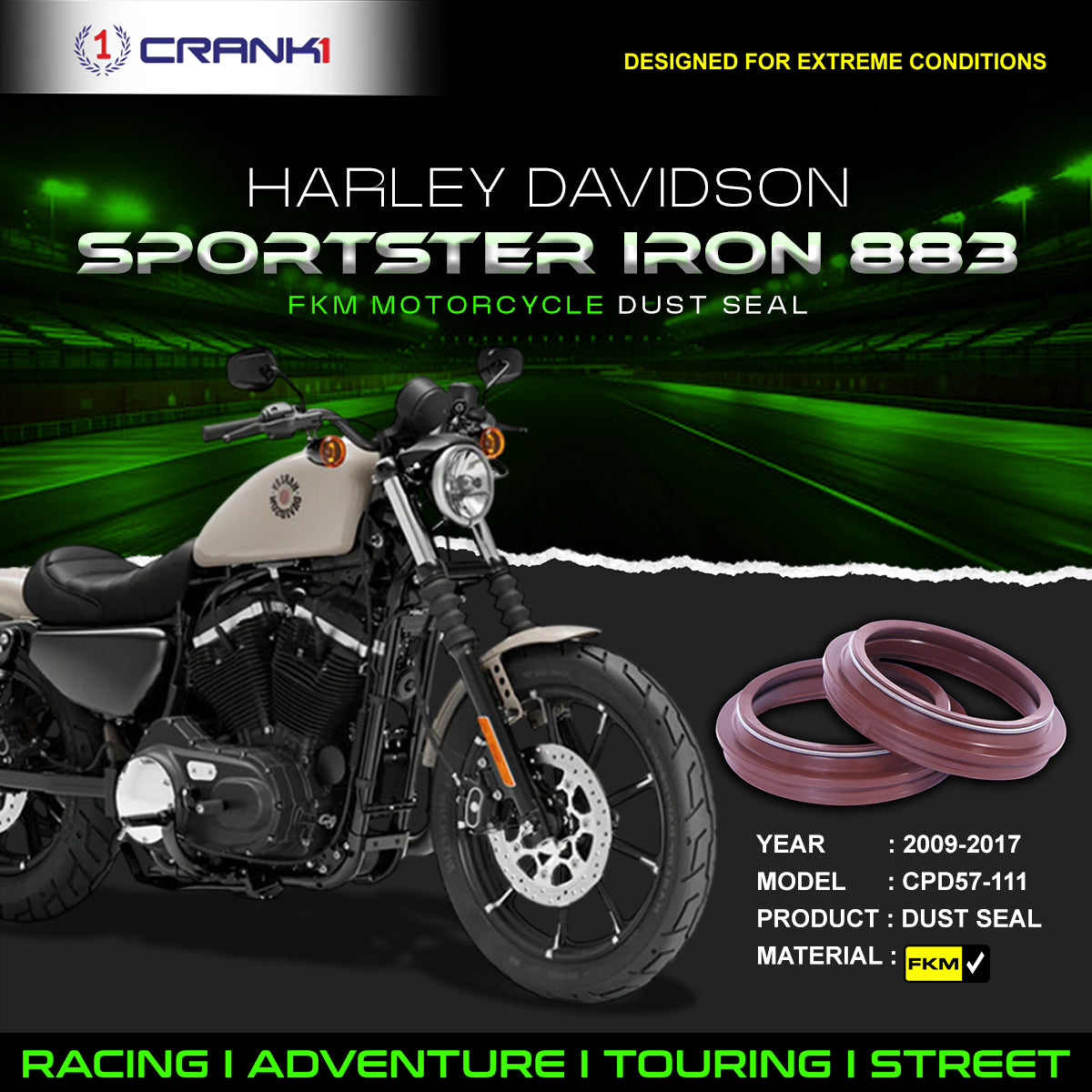 Fork Dust Seals Pair For Harley Davidson Sportster Iron 883 2009-2017 - CPD57-111 - CRANK1