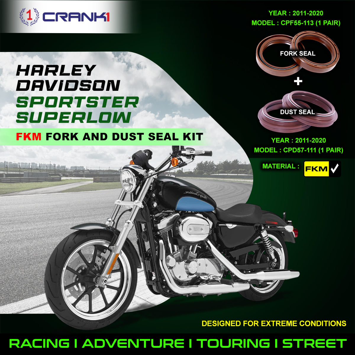Fork And Dust Seals Kit For Harley Davidson Sportster SuperLow 2011-2020 - CRANK1