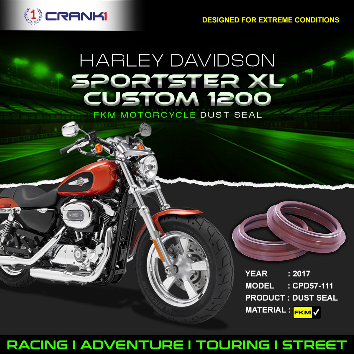 Fork Dust Seals Pair For Harley Davidson Sportster XL Custom 1200 2017 - CPD57-111 - CRANK1