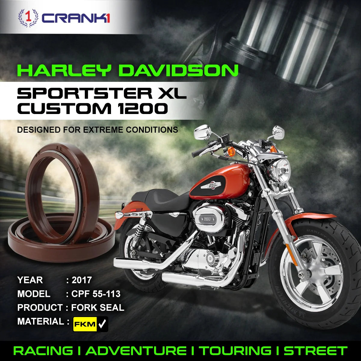 Fork Oil Seals Pair For Harley Davidson Sportster XL Custom 1200 2017 - CPF55-113 - CRANK1