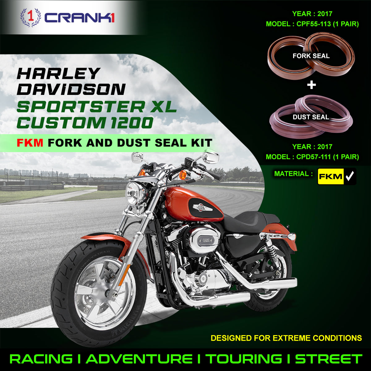 Fork And Dust Seals Kit For Harley Davidson Sportster XL Custom 1200 2017 - CRANK1